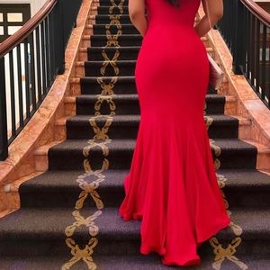 Stunning La Femme Strapless Bustier Mermaid Gown